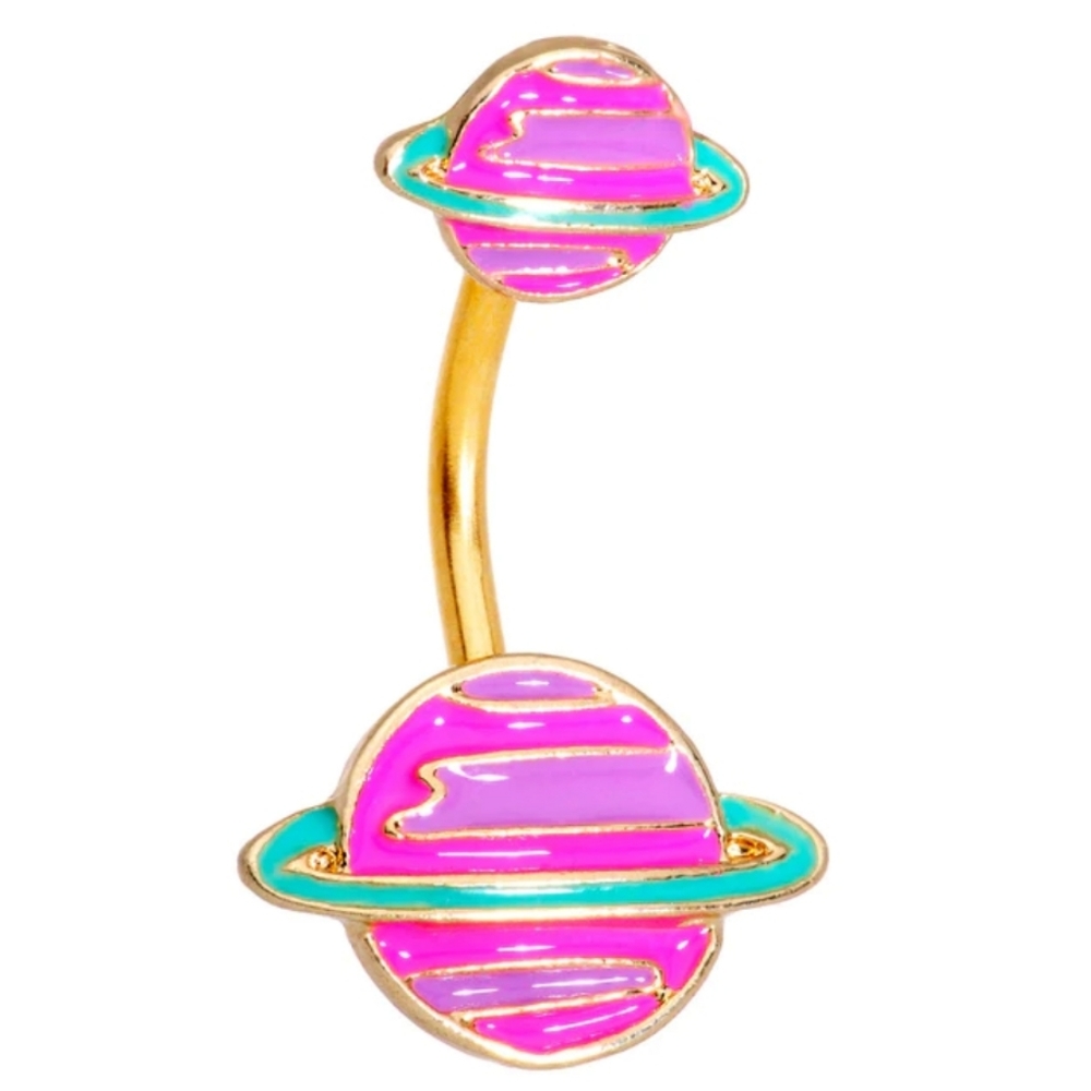 Gold Tone Pink Planets Double Mount Belly Ring